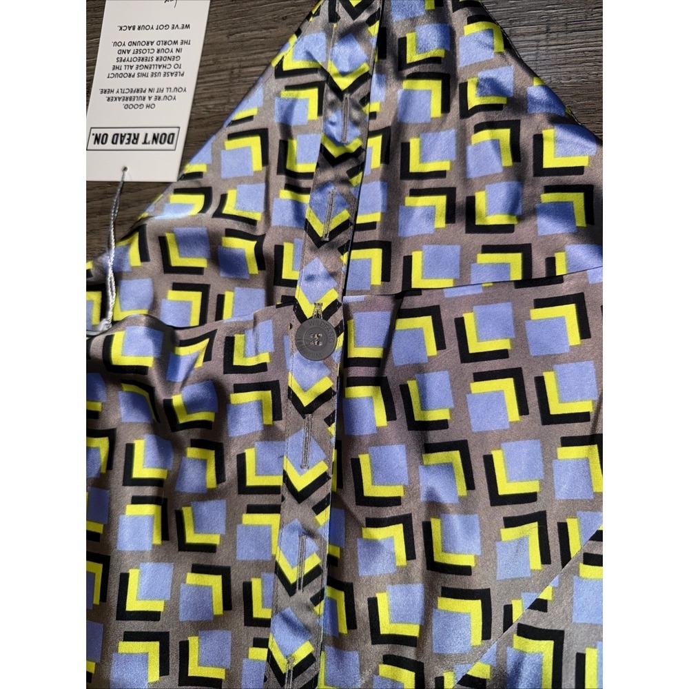 Wildfang Empower Satin Slip Dress Womens 2X Cubic Blue Yellow Geometric - Picture 5 of 5